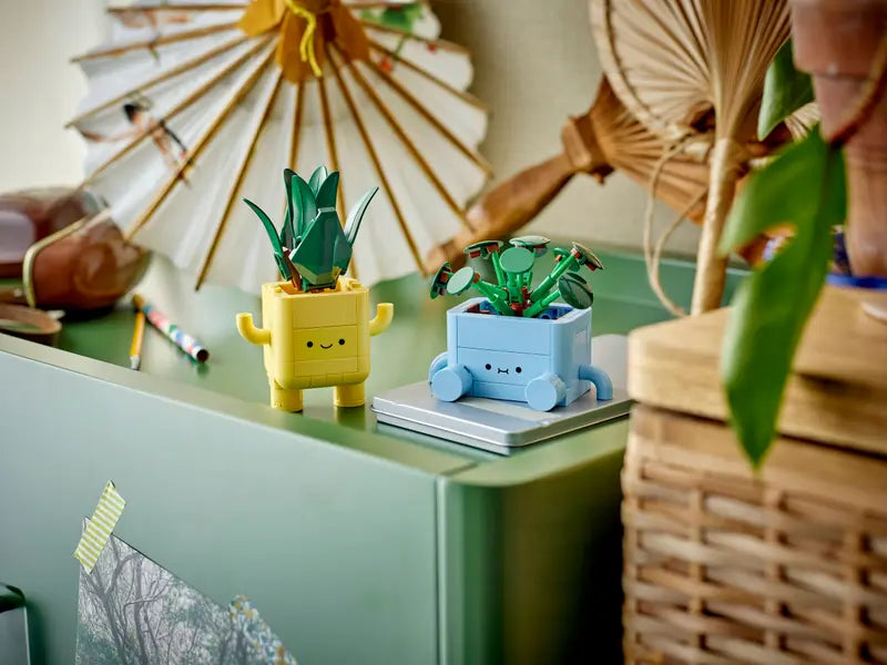 LEGO® Botanicals Happy Plants 10349 displayed as a shelf decor