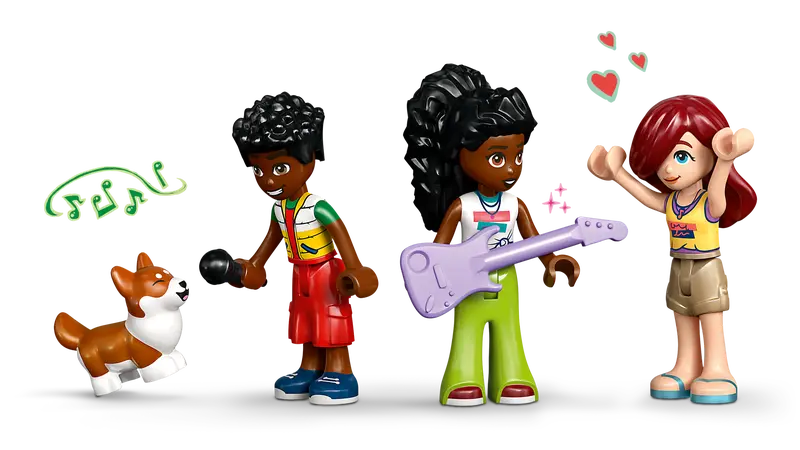 LEGO Friends Music Shop & Apartment 42653 comes with 3 mini-dolls Paisley, Zac and Elsa D and a corgi figure