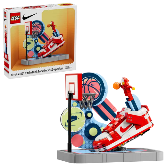 LEGO 43021 Nike Dunk Trickshot box featuring a red and white sneaker and basketball hoop