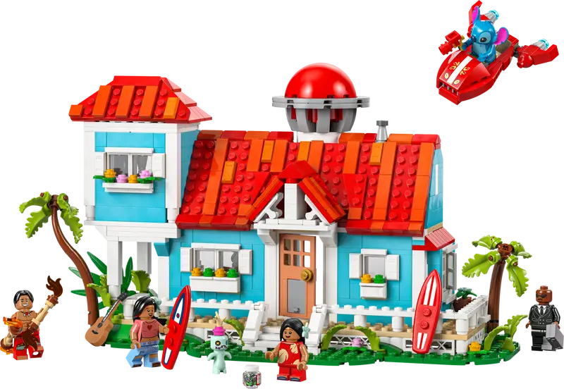 LEGO Disney Lilo and Stitch Beach House 43268 beach house and minifigures of Lilo, Stitch, Nani, David and Mr. Bubbles