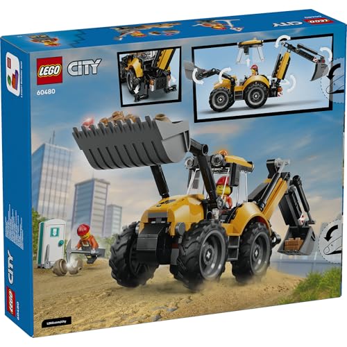 LEGO® City Yellow Backhoe Loader with Functional Front Bucket and Backhoe 60480
