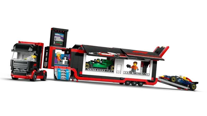 LEGO City F1 Truck with RB20 & AMR24 F1 Cars 60445 truck comes with fully opening side panels