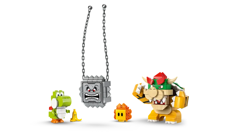 LEGO Super Mario 72039 Mario Kart – Bowser's Castle features Bowser, Yoshi, a Thwomp and a Lava Bubble