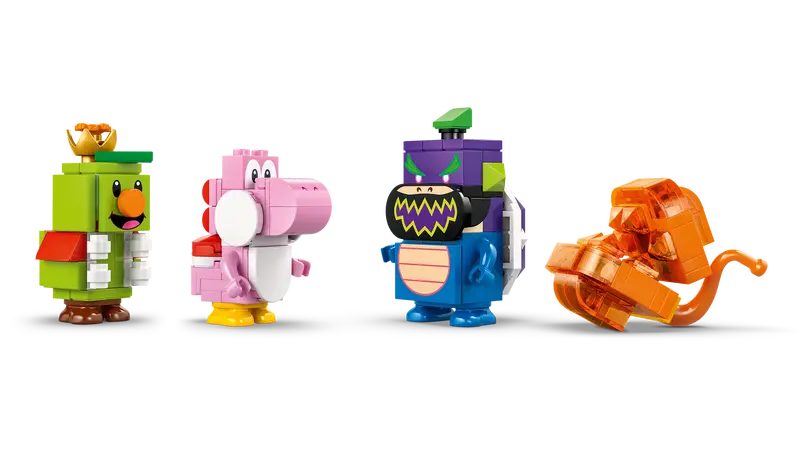 LEGO Super Mario Prince Florian & Castle Bowser 72042 features 4 minifigures A Pink Yoshi, a Fiery Note Piranha, Prince Florian and Wonder Bowser Jr.