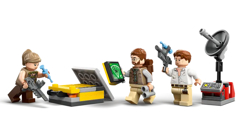 LEGO Jurassic World Raptor & Titanosaurus Tracking Mission 76973 includes 3 minifigures, a syringe case with 3 syringes and other items