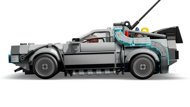 LEGO Speed Champions Time Machine from Back to the Future 77256 the car features details from the movie version including rear air vents, cockpit, the flux capacitor, time calculator