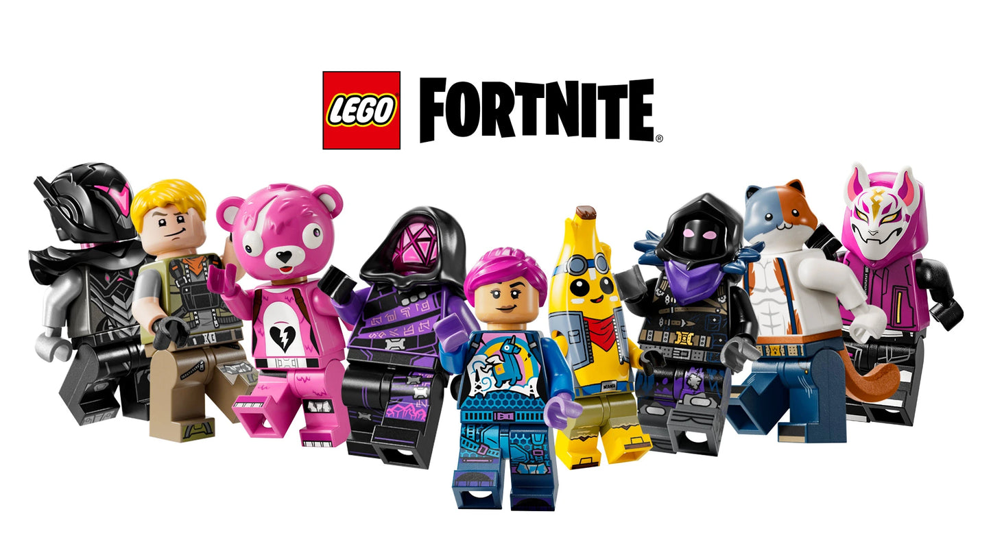 LEGO Fortnite Battle Bus 77073 includes 9 minifigures – Battalion Brawler, Adventure Peely, Brite Bomber, Cuddle Team Leader, Cube Assassin, Trespasser Elite, Drift, Meowscles and Raven