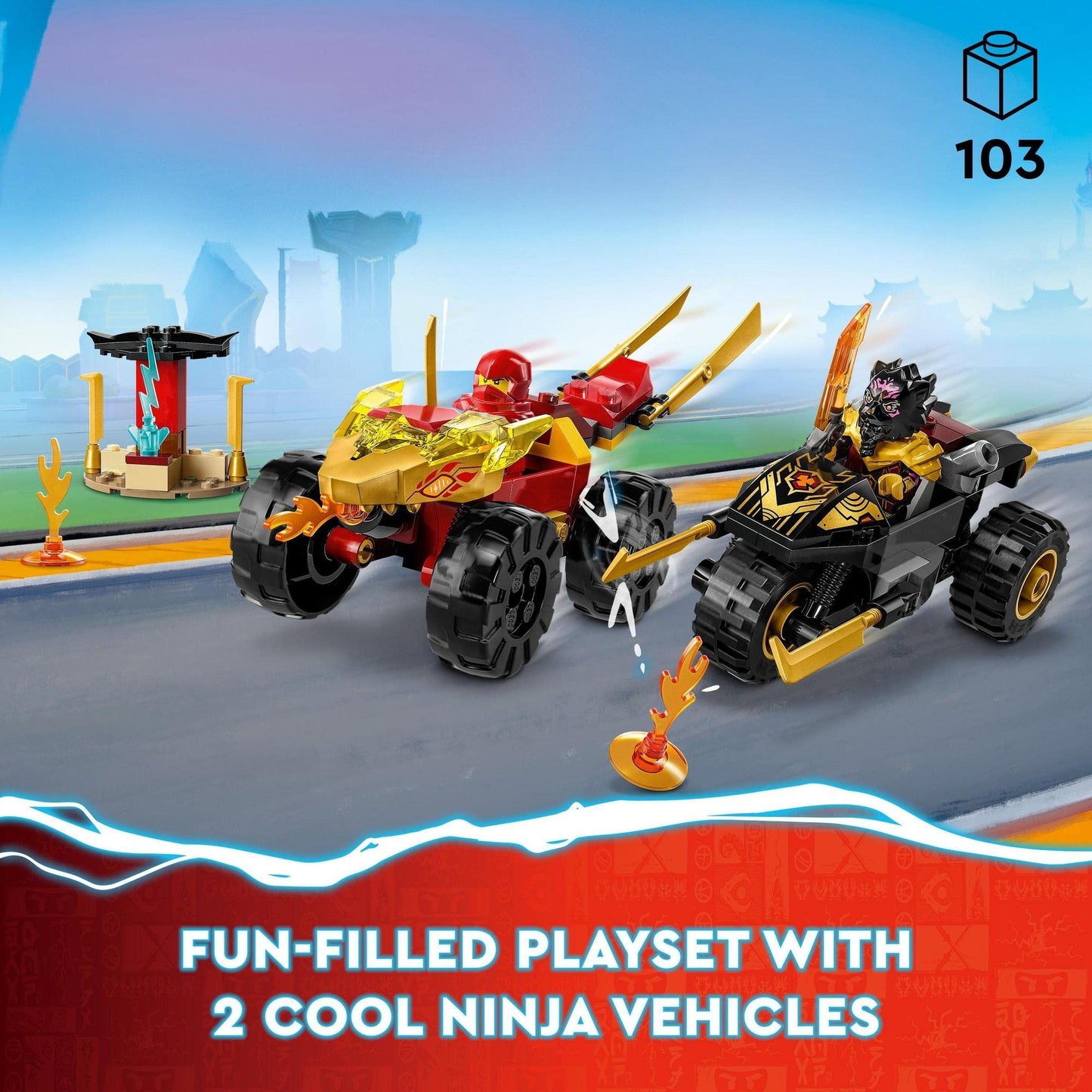 LEGO® NINJAGO® Kai and Ras’s Car and Bike Battle 71789 Building Toy Amazon