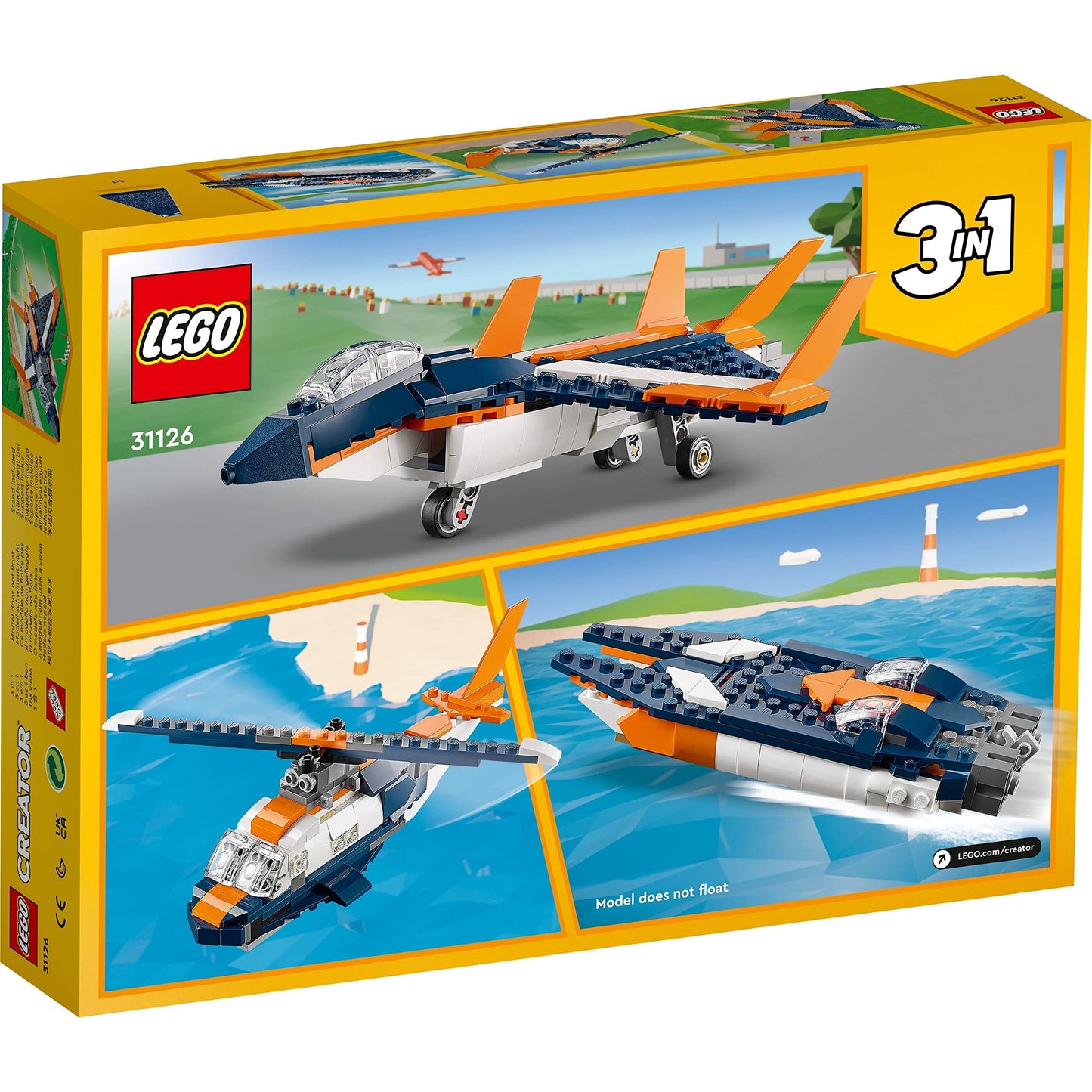 LEGO Creator 3in1 Supersonic Jet Plane to Helicopter to Speed Boat Toy 31126 Amazon