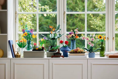 LEGO® Sunflowers 40524 in clear vases with other botanical sets 