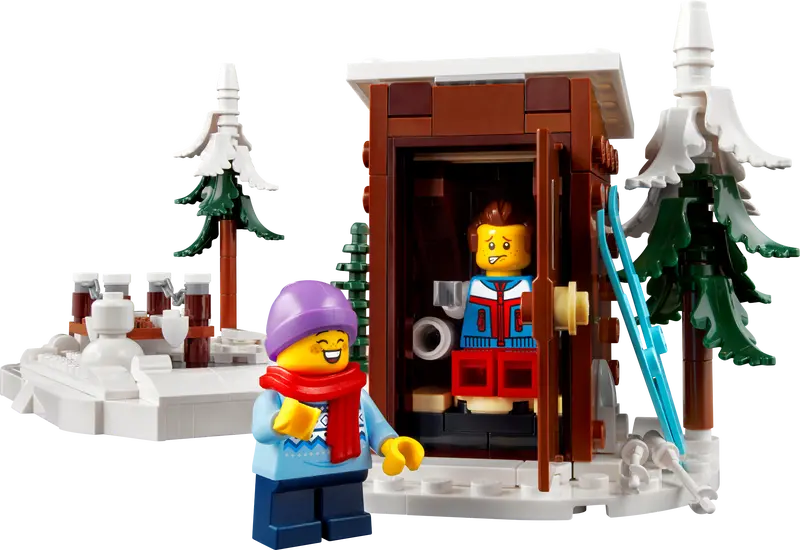 LEGO® ICONS Alpine Lodge 10325 features skating area and a toilet cabin