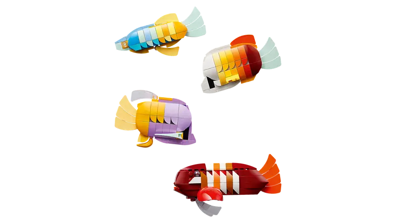 LEGO® Icons Tropical Aquarium 10366 comes with 4 fish a rainbowfish, angelfish varieties and a special striped brickfish