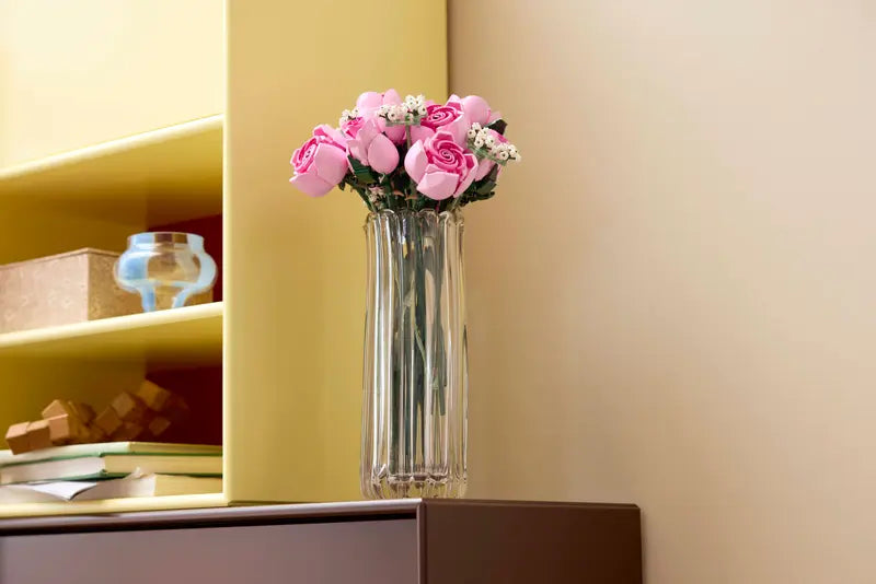 LEGO® Botanicals Bouquet of Pink Roses 10374 in a clear vase