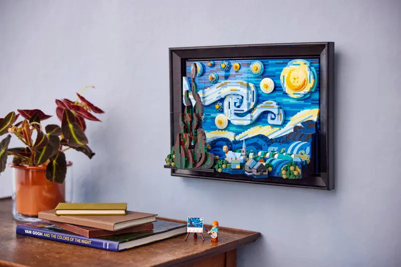 LEGO Ideas Vincent van Gogh - The Starry Night 21333 hung on a wall