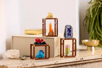 LEGO Ideas 21362 Mineral Collection displayed on a shelf with decorative items