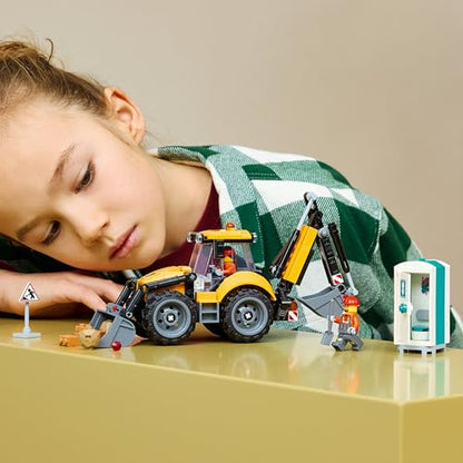 LEGO® City Yellow Backhoe Loader with Functional Front Bucket and Backhoe 60480