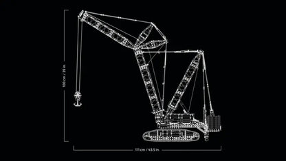 LEGO® Technic 42146 Liebherr Crawler Crane LR 13000 measures over 39 in. (100 cm) high, 43 in. (110 cm) long and 11 in. (28 cm) wide