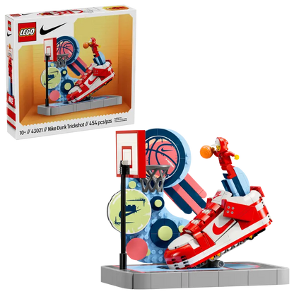 LEGO 43021 Nike Dunk Trickshot box featuring a red and white sneaker and basketball hoop