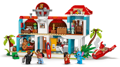 LEGO Disney Lilo and Stitch Beach House 43268 Building has 6 rooms and a rooftop and minifigures of Lilo, Stitch, Nani, David and Mr. Bubbles