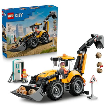 LEGO® City Yellow Backhoe Loader with Functional Front Bucket and Backhoe 60480