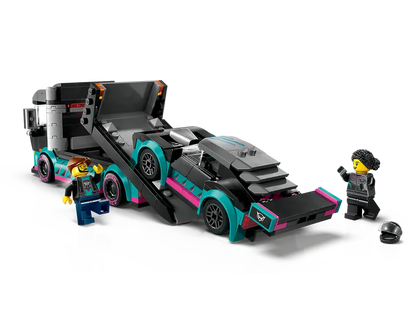 LEGO City Race Car and Car Carrier Truck 60406 lower the race truck’s ramp to board the racing car