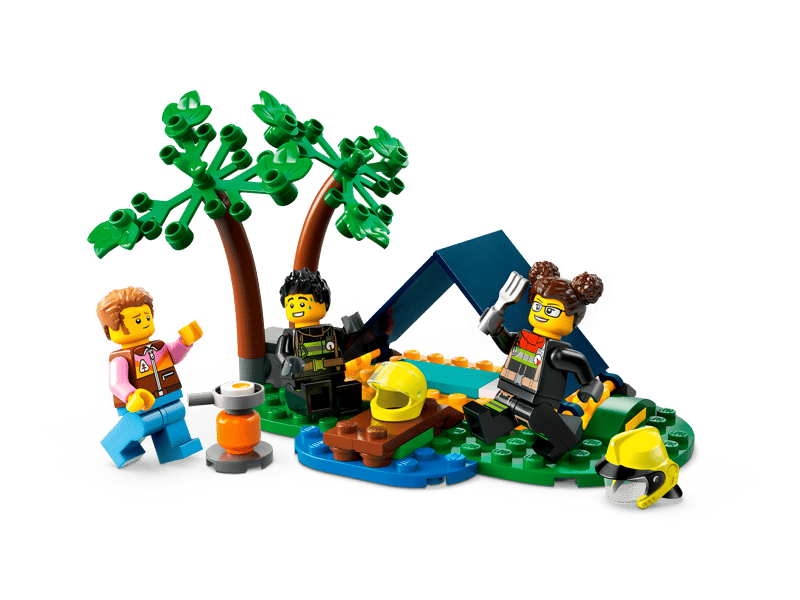 LEGO City 4x4 Fire Engine with Rescue Boat 60412 Includes a camping scene with a toy tent and campfire