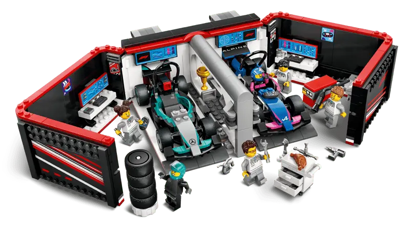 LEGO® City F1® Garage & Mercedes-AMG & Alpine Cars 60444 includes an array of tools and equipment and two race cars