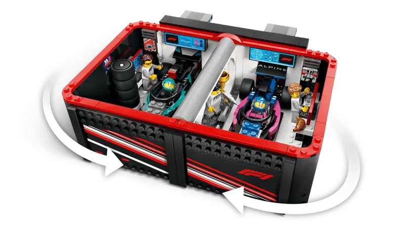 LEGO® City F1® Garage & Mercedes-AMG & Alpine Cars 60444 The fold-away playset includes a built-in carrying handle