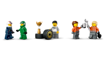 LEGO City F1 Truck with RB20 & AMR24 F1 Cars 60445 2 driver and 3 race crew minifigures, plus a winner’s trophy