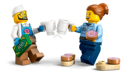 LEGO® City Donut Truck playset (60452) features vendor and customer minifigures