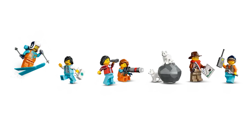 LEGO® City Explorers’ Arctic Polar Express Train 60470 comes with Johnny Thunder, 5 explorer minifigures and 2 Arctic fox figures 