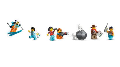 LEGO® City Explorers’ Arctic Polar Express Train 60470 comes with Johnny Thunder, 5 explorer minifigures and 2 Arctic fox figures 