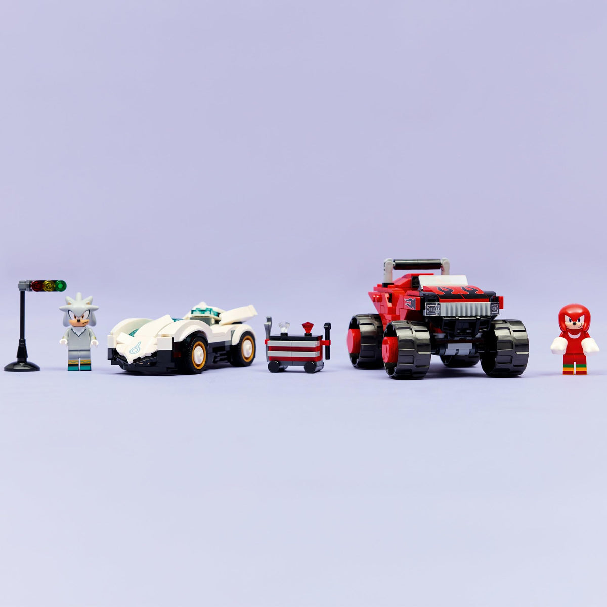 LEGO® Sonic the Hedgehog™ Silver’s Car vs. Knuckles’ Monster Truck 77118 Toy-Car Building Kit for Kids- 2 Racing Vehicle Toys and 2 Minifigures for Boys and Girls Aged 8+ -Sonic Merch Gaming Treat