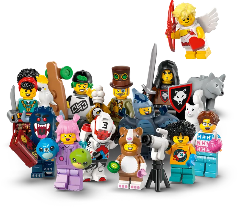 LEGO® Minifigures Series 27 (71048) Wolfpack Beastmaster, Pirate Quartermaster, Steampunk Inventor, Pterodactyl Costume Fan, Bogeyman, Jetpack Racer, Cat Lover, Longboarder, Astronomer Kid, Cupid, Hamster Costume Fan and Plush Toy Collector