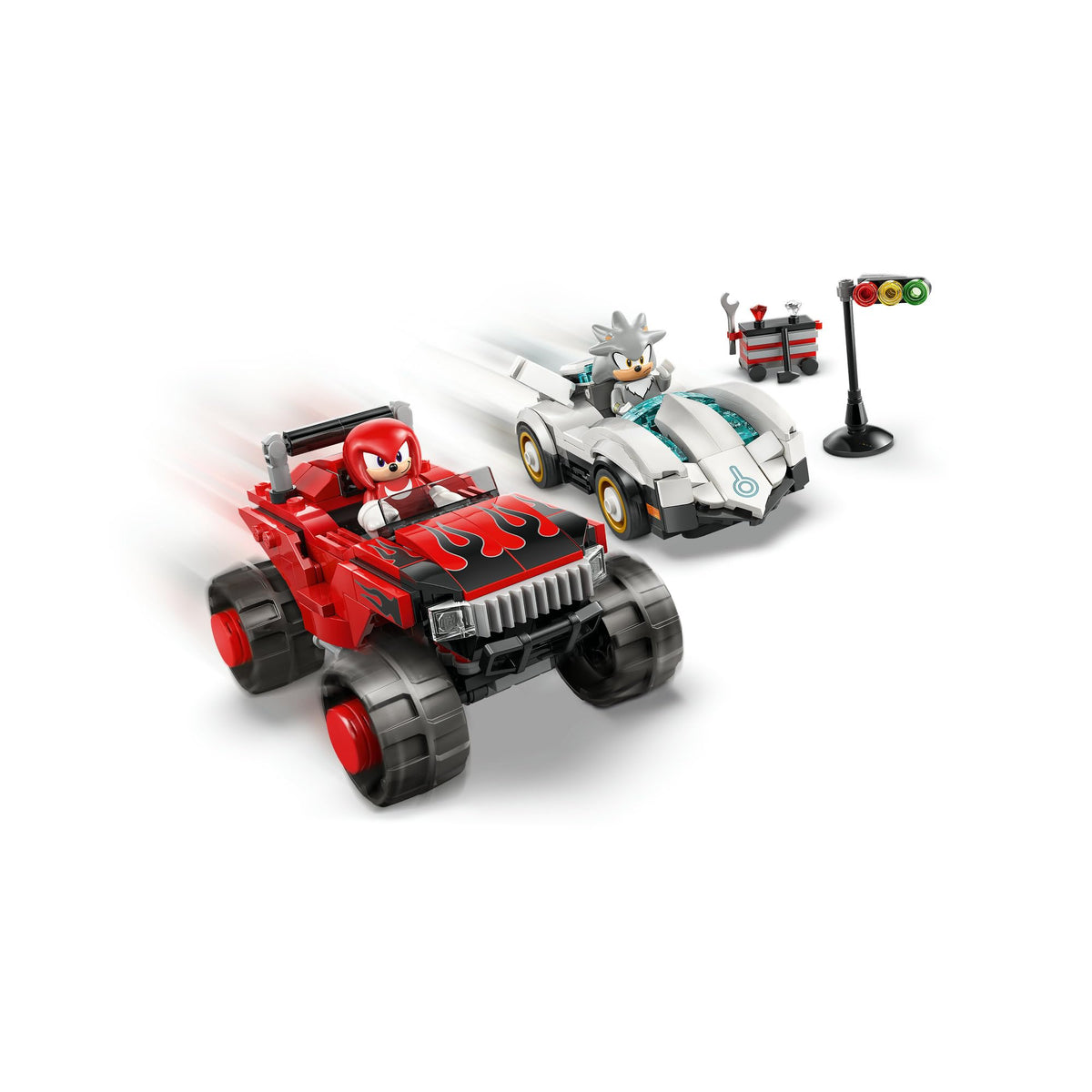 LEGO® Sonic the Hedgehog™ Silver’s Car vs. Knuckles’ Monster Truck 77118 Toy-Car Building Kit for Kids- 2 Racing Vehicle Toys and 2 Minifigures for Boys and Girls Aged 8+ -Sonic Merch Gaming Treat