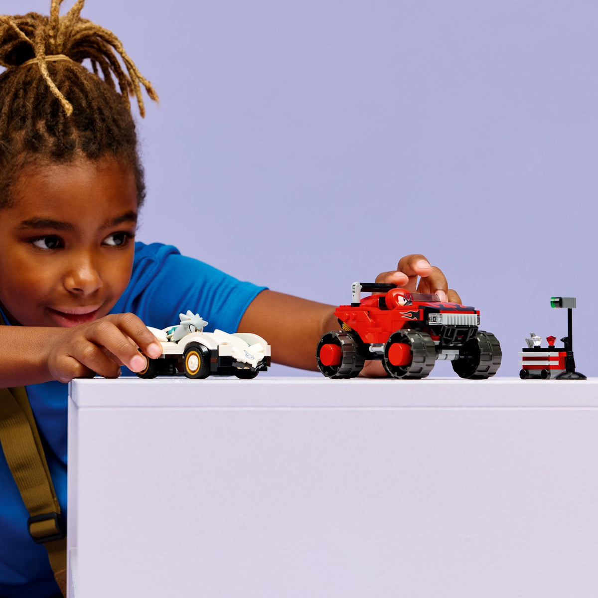 LEGO® Sonic the Hedgehog™ Silver’s Car vs. Knuckles’ Monster Truck 77118 Toy-Car Building Kit for Kids- 2 Racing Vehicle Toys and 2 Minifigures for Boys and Girls Aged 8+ -Sonic Merch Gaming Treat