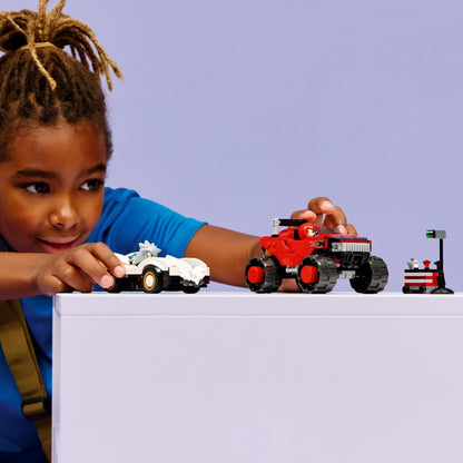LEGO® Sonic the Hedgehog™ Silver’s Car vs. Knuckles’ Monster Truck 77118 Toy-Car Building Kit for Kids- 2 Racing Vehicle Toys and 2 Minifigures for Boys and Girls Aged 8+ -Sonic Merch Gaming Treat