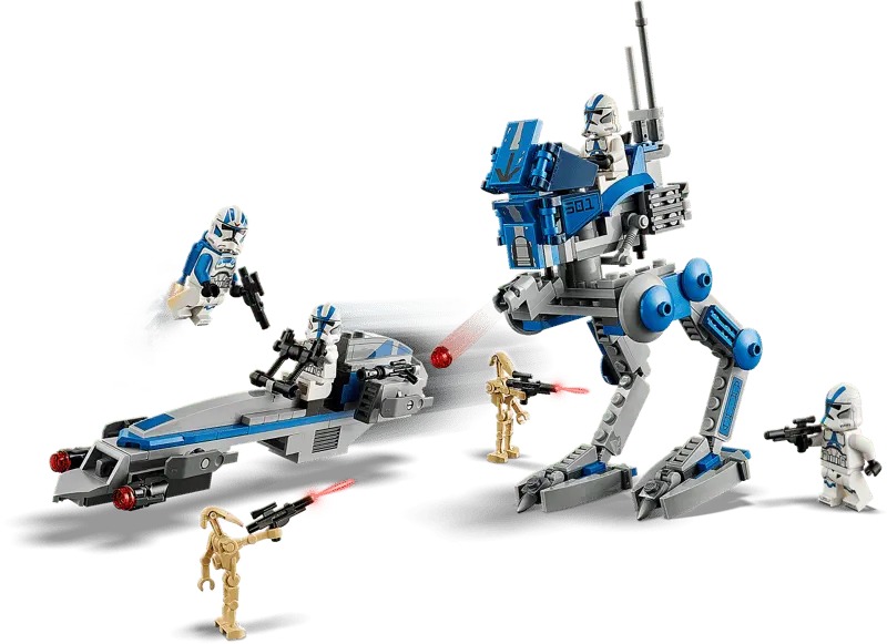 LEGO Star Wars 501st Legion Clone Troopers 75280 includes 3 new-for-2020 501st Clone Troopers and a 501st Jet Trooper, with jetpack element, plus 2 Battle Droids and weapons for battles
