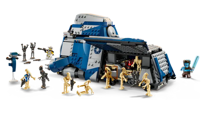 LEGO Star Wars 75435 Battle of Felucia Separatist MTT features Commander Bly and Aayla Secura minifigures, 3 Commando Droid figures, a Pilot Battle Droid and 6 Battle Droid figures with accessories