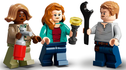 LEGO Jurassic World Quetzalcoatlus Plane Ambush 76947 features Owen Grady, Claire Dearing and Kayla Watts minifigures