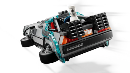 LEGO Speed Champions Time Machine from Back to the Future 77256 the car features details from the movie version including rear air vents, cockpit, the flux capacitor, time calculator