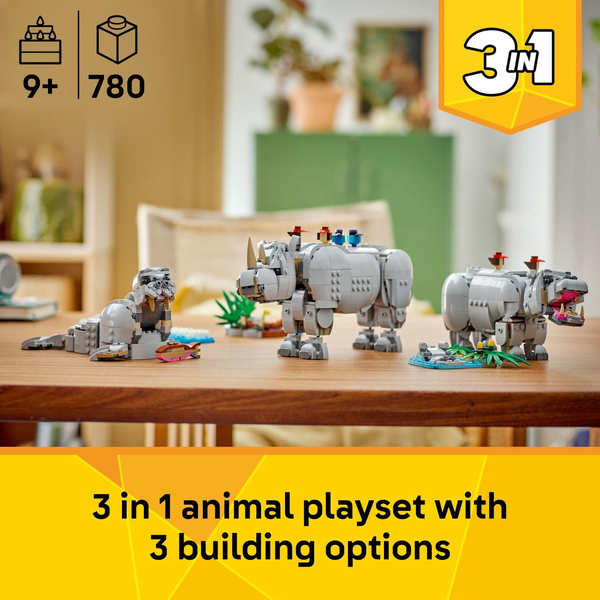 LEGO Creator 3 in 1 Wild Animals: Majestic Rhino with Birds 31171