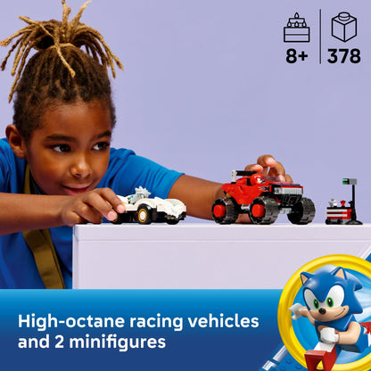 LEGO® Sonic the Hedgehog™ Silver’s Car vs. Knuckles’ Monster Truck 77118 Toy-Car Building Kit for Kids- 2 Racing Vehicle Toys and 2 Minifigures for Boys and Girls Aged 8+ -Sonic Merch Gaming Treat