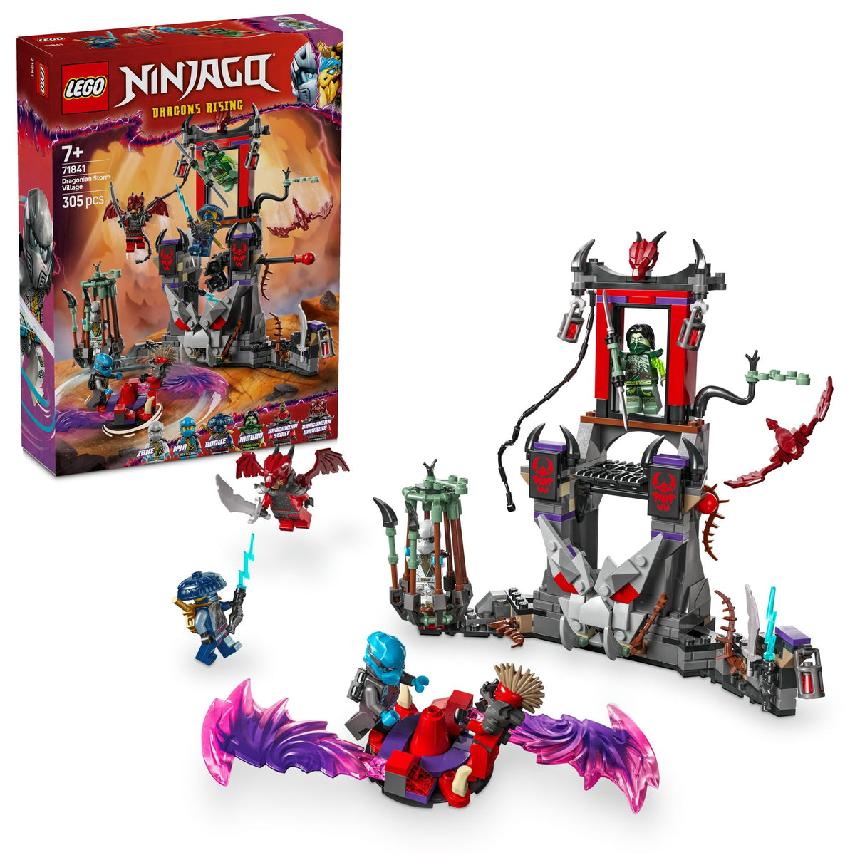 LEGO NINJAGO Dragonian Storm Village Ninja Toy for 7+ Year Old Boys & Girls, Dragons Rising Building Construction Setwith Spinner, 6 Minifigures & Interactive Features, Creative Kids Toys 71841