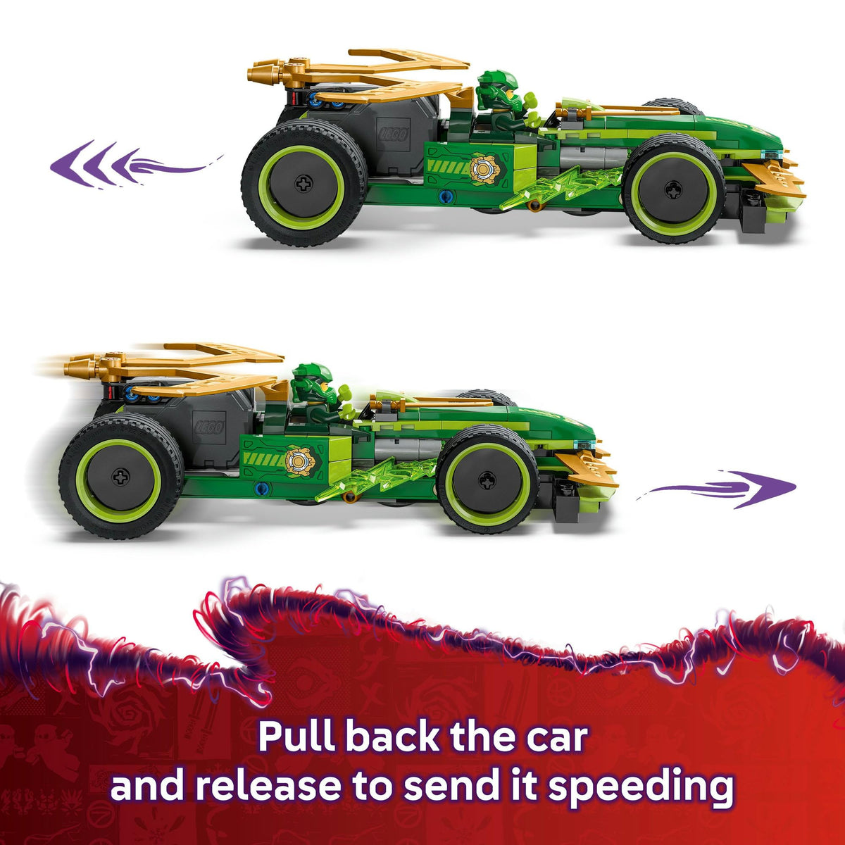 LEGO NINJAGO Lloyd’s Pull-Back Race Car Toy for 7+ Year Old Boys & Girls, Dragons Rising Building Construction Set with 2 Ninja Minifigures for Imaginative Play, Creative Kids Toy 71828