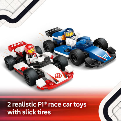 LEGO City F1 Williams Racing & Haas F1 Race Cars Building Toy for 4+ Year Old Boys, Girls & Toddlers, Formula 1 Construction Set with 2 Kids Toy Cars and 2 Driver Minifigures, Model Kit for Fans 60464