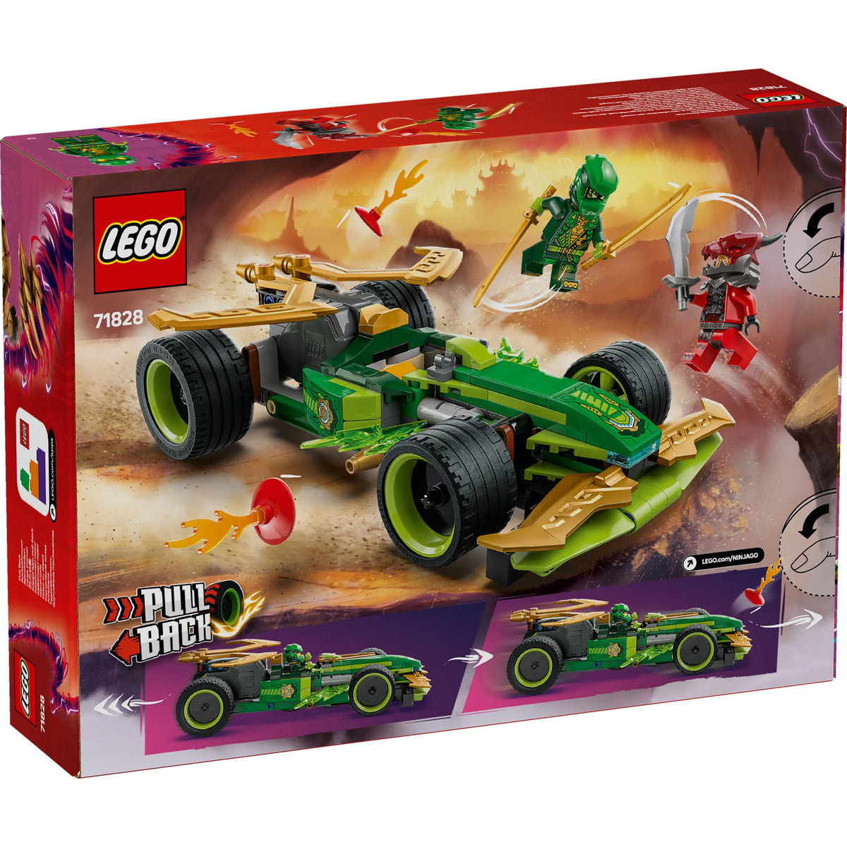 LEGO NINJAGO Lloyd’s Pull-Back Race Car Toy for 7+ Year Old Boys & Girls, Dragons Rising Building Construction Set with 2 Ninja Minifigures for Imaginative Play, Creative Kids Toy 71828