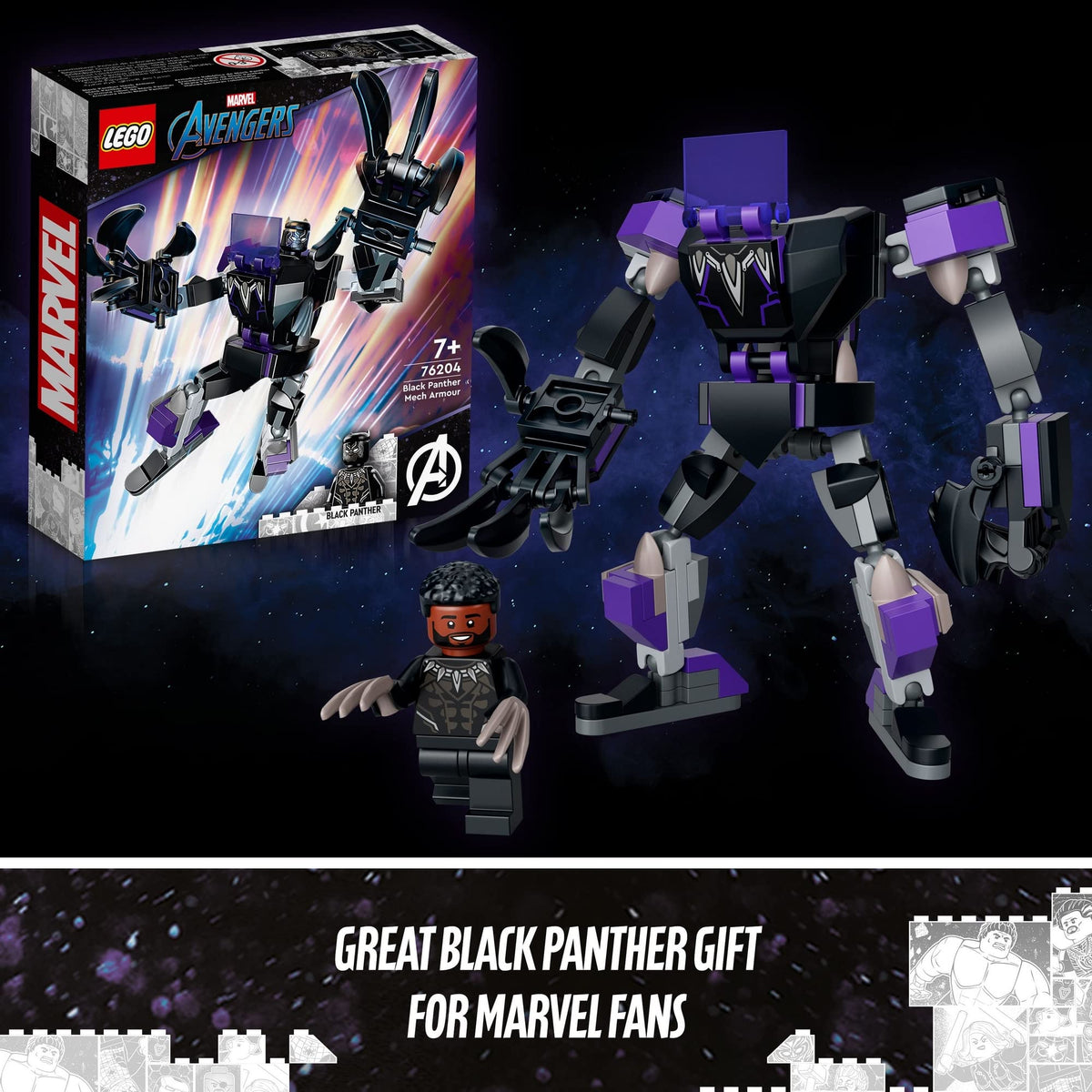 LEGO Marvel Black Panther Mech Armor Building Kit; Collectible Mech and Minifigure for Super-Hero Kids Aged 7+ 76204