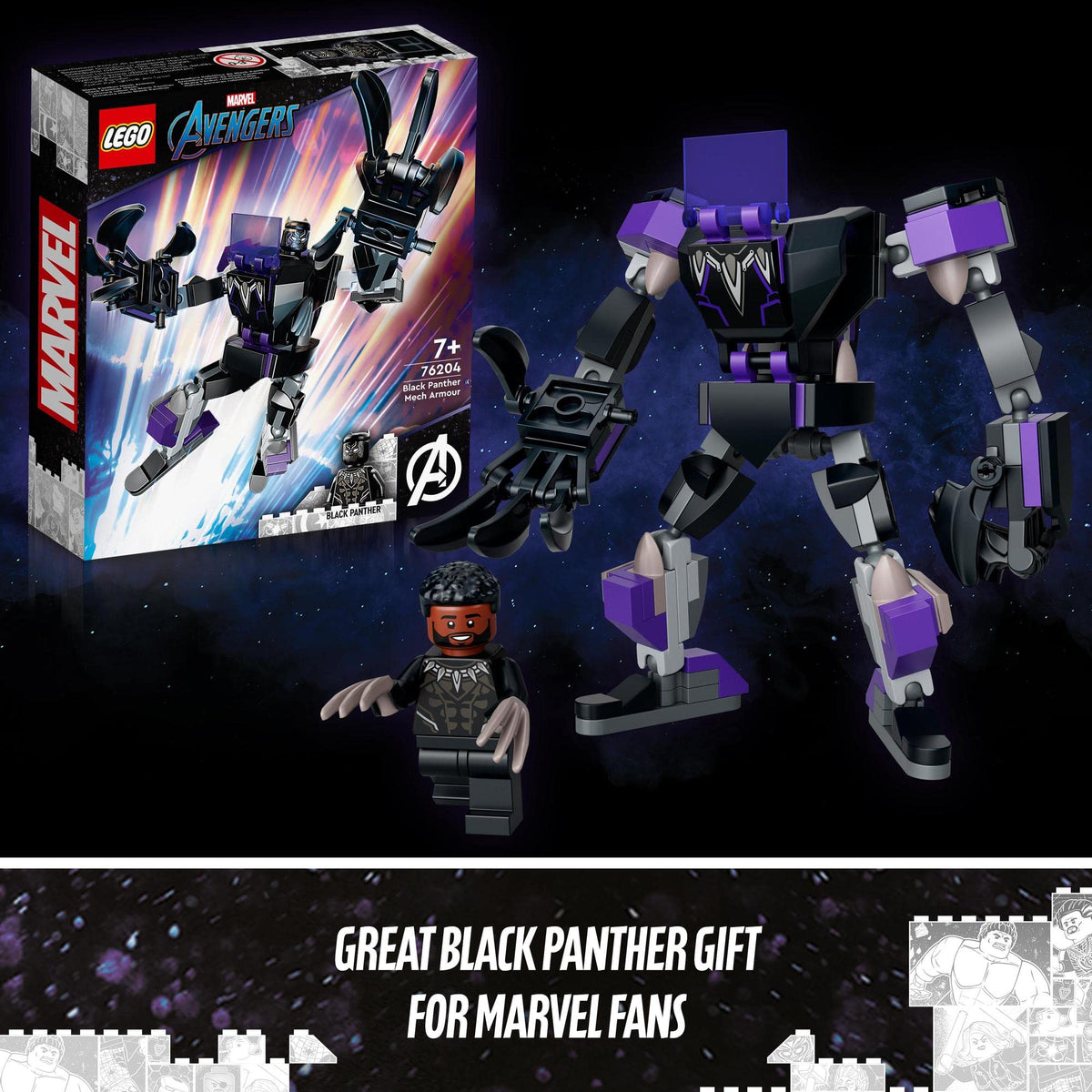 LEGO Marvel Black Panther Mech Armor Building Kit; Collectible Mech and Minifigure for Super-Hero Kids Aged 7+ 76204