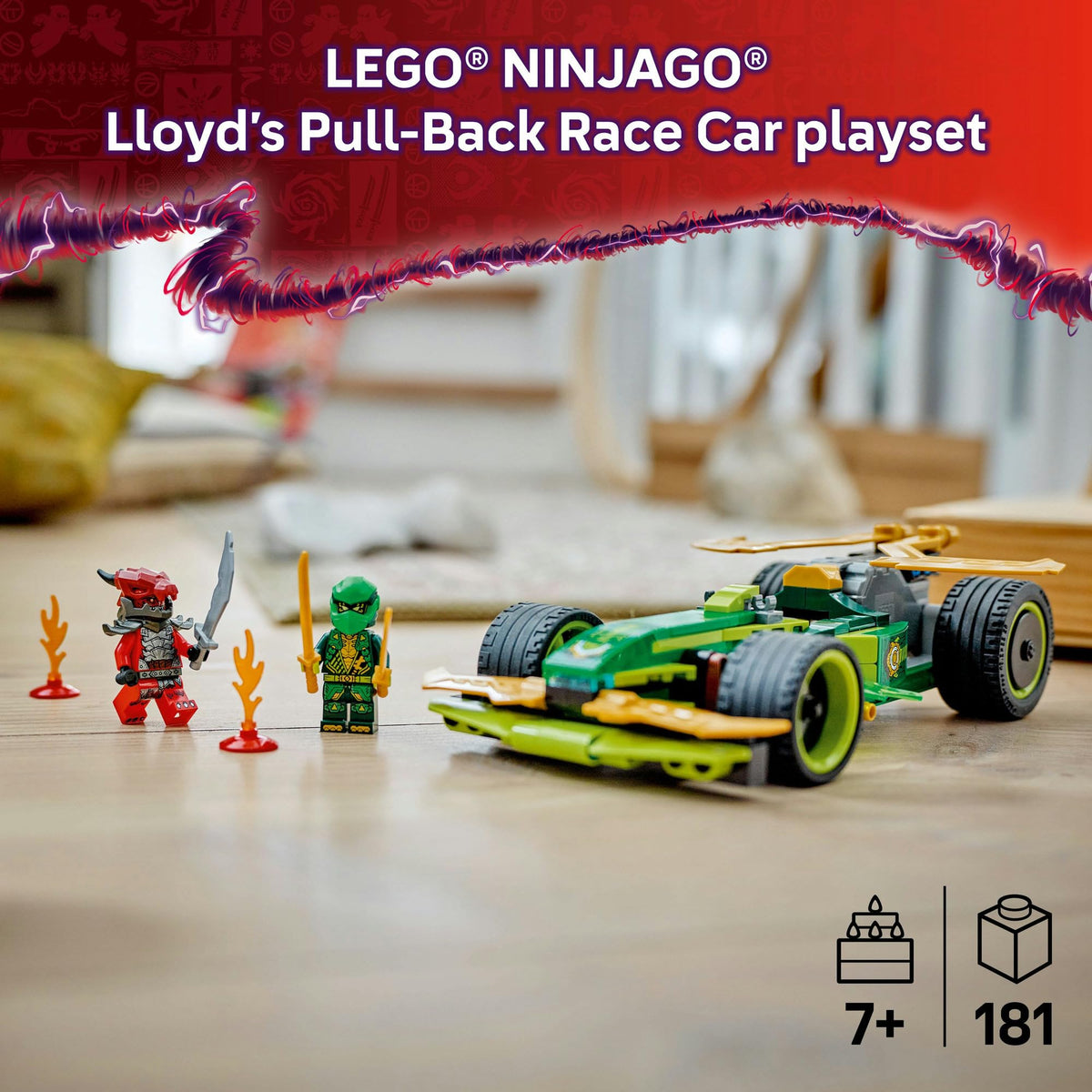 LEGO NINJAGO Lloyd’s Pull-Back Race Car Toy for 7+ Year Old Boys & Girls, Dragons Rising Building Construction Set with 2 Ninja Minifigures for Imaginative Play, Creative Kids Toy 71828